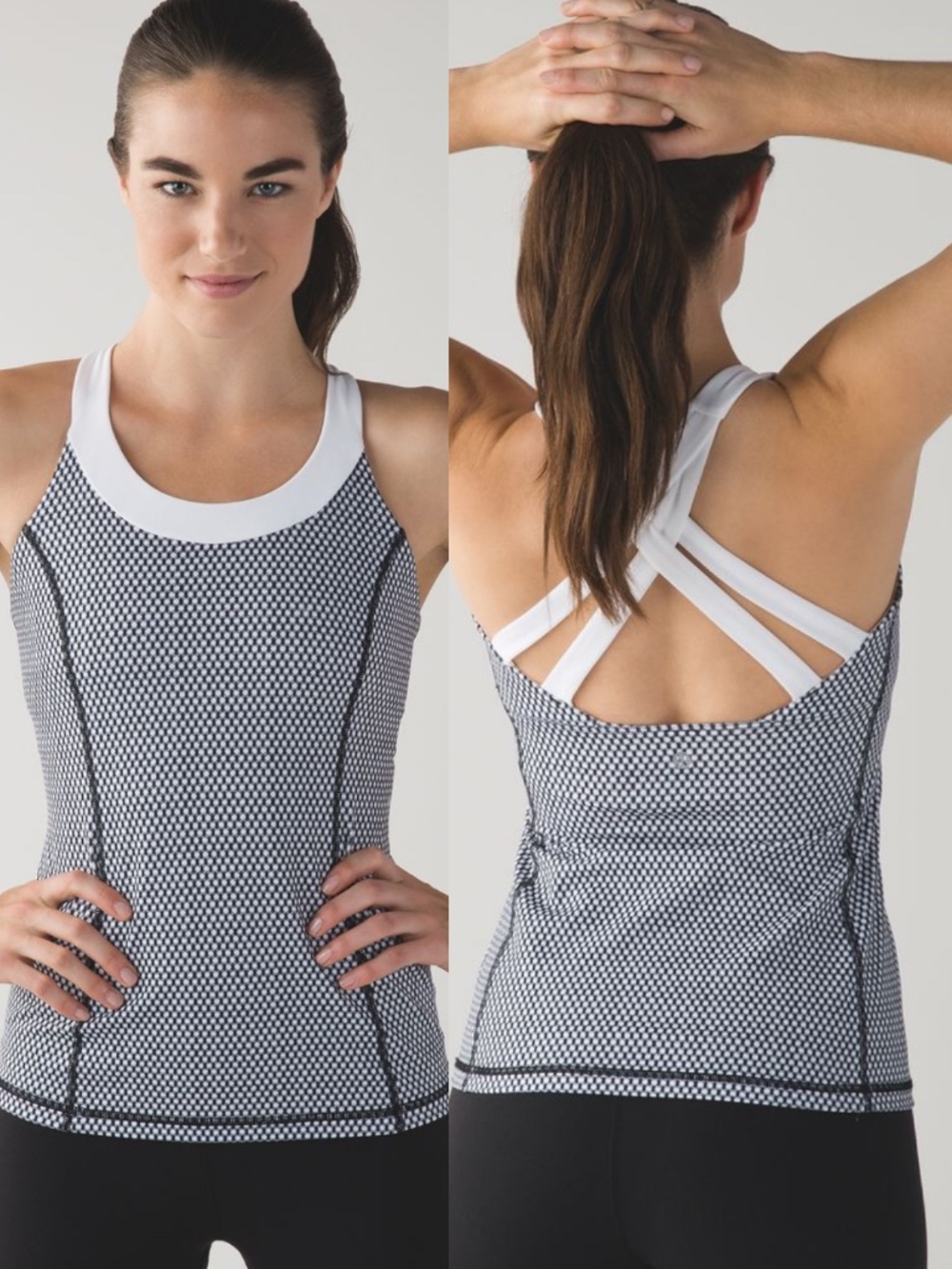 Lululemon Crossback Built-In Bra Tank Top Size 6 Black White Geometric Yoga